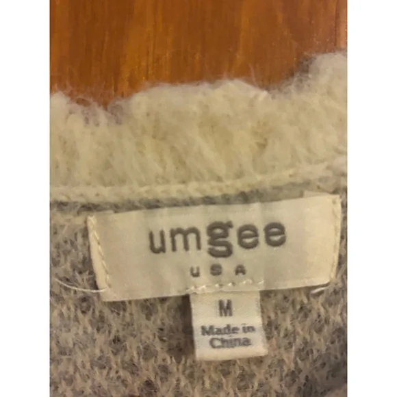 Umgee Fuzzy Knit Camo Sweater Gray Cream Medium Cozy Soft - Picture 6 of 9